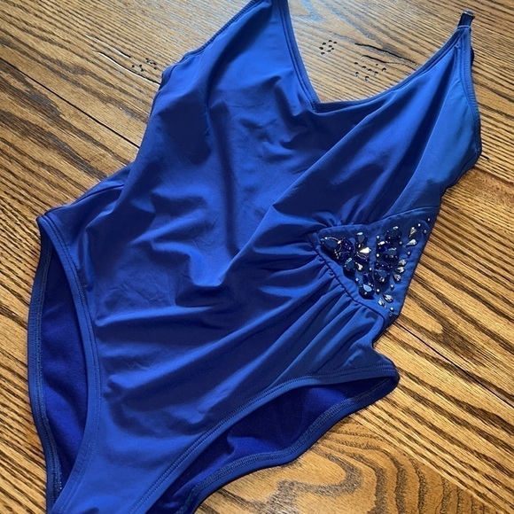 Laundry By Shelli Segal One Piece Bathing Suit Gem Bead Embellished Side - Picture 1 of 16